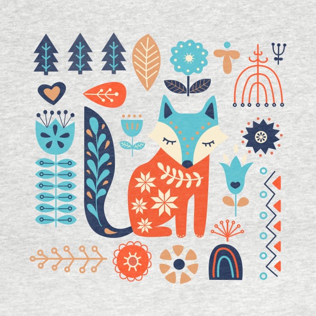 Soft And Sweet Scandinavian Fox Folk Art by LittleBunnySunshine